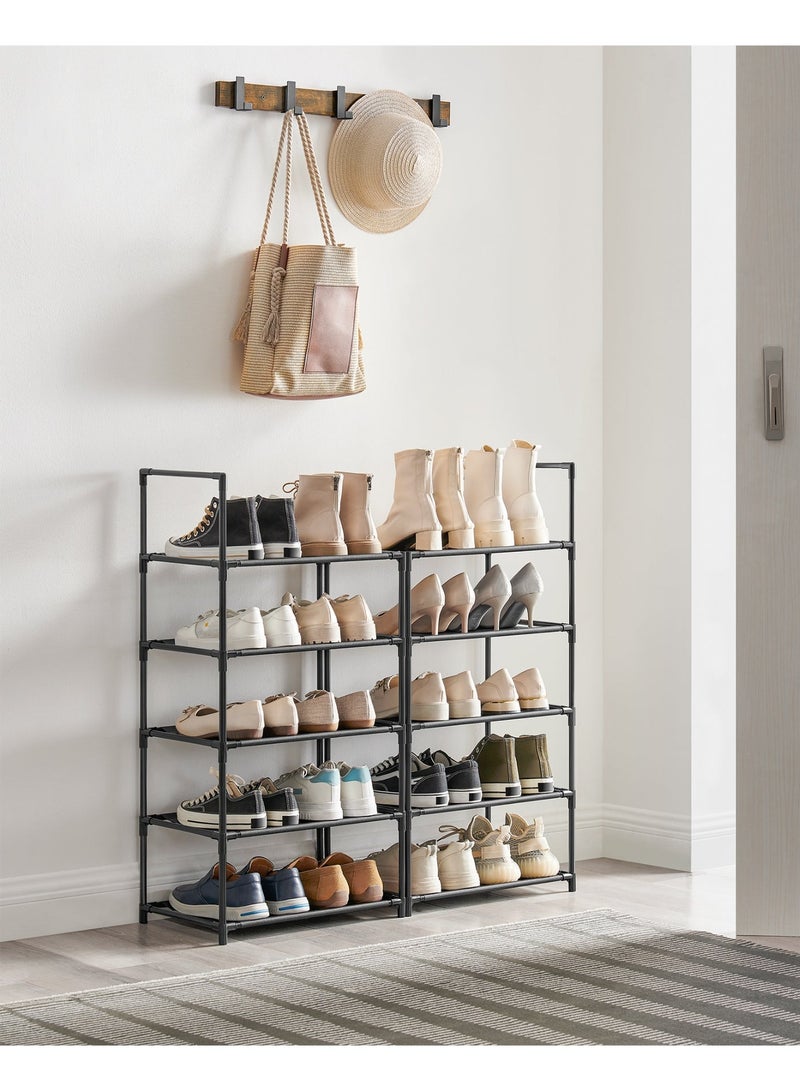 سونمجز منظم أحذية سونغميكس 10 أدوار - رف أحذية طولي موفر للمساحة، هيكل معدني وأرفف قماشية متينة - مقاس 45×28×173 سم، لون أسود - Image 2